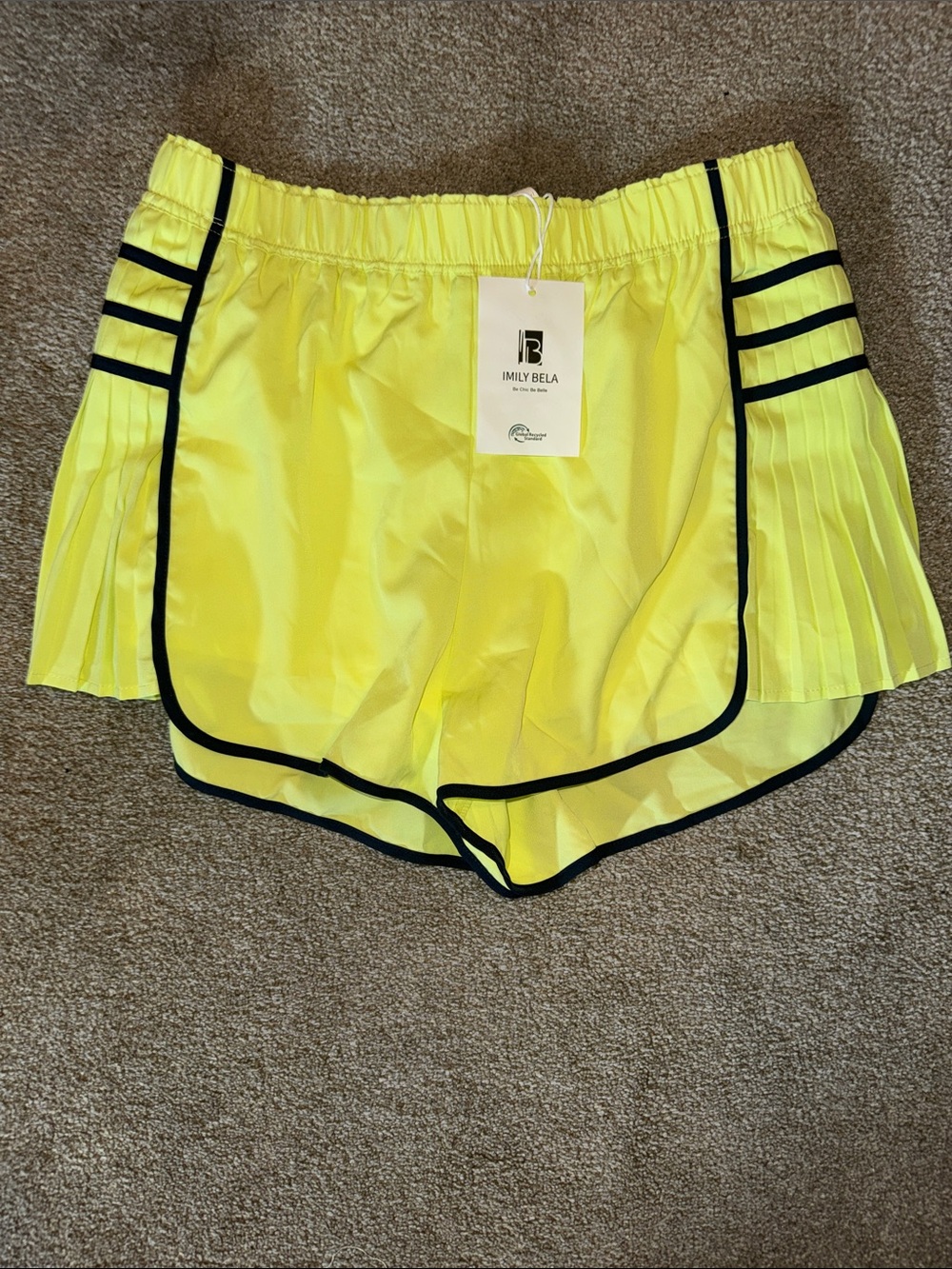 Yellow Athletic Pleated Side Shorts with Black Trim